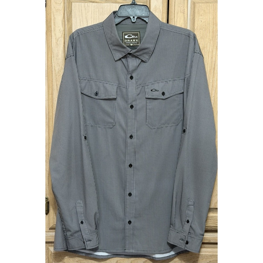 Drake Clothing Company Shirt Mens Sz L Black White Plaid‎ Vented Fishing Outdoor